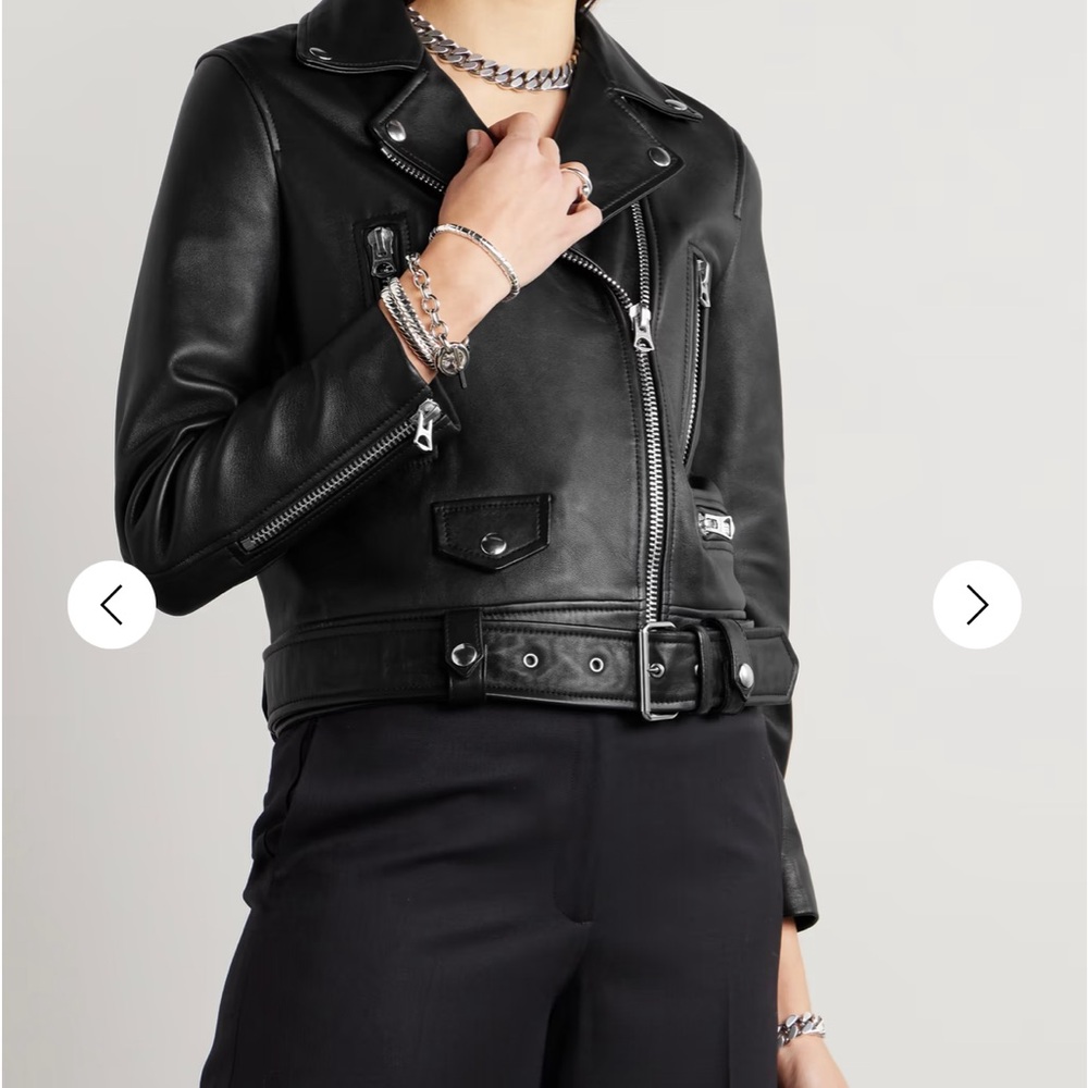 Acne Black 
Belted leather biker jacket